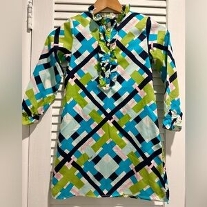 Lilly Pulitzer Girls Signature Geometric Print in Navy, Green dress, Sz 7, EUC